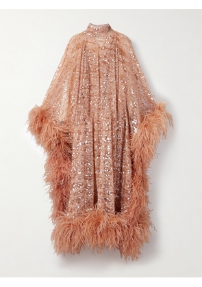 Taller Marmo - Casta Diva Sublime Oversized Feather-trimmed Sequined Tulle Gown - Pink - IT40,IT42,IT44,IT46,IT48