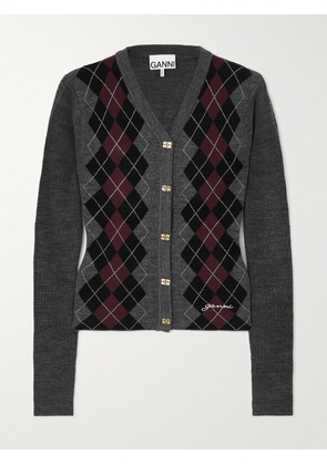 GANNI - Argyle Merino Wool Cardigan - Gray - xx small,x small,small,medium,large,x large