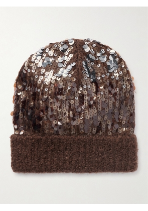 Brunello Cucinelli - Sequined Ribbed Mohair-blend Beanie - Brown - XS,S,M,L