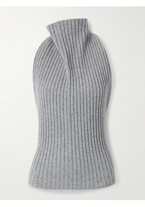 Victoria Beckham - Open-back Draped Ribbed Wool-blend Top - Gray - x small,small,medium,large,x large