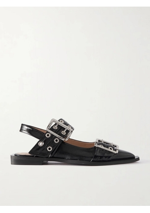 GANNI - Embellished Recycled Point-toe Slingback Flats - Black - IT36,IT37,IT38,IT39,IT40,IT41