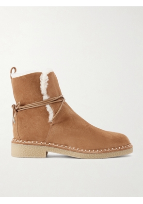 Aquazzura - Megeve Lace-detailed Suede Shearling-lined Ankle Boots - Brown - IT36,IT36.5,IT37,IT37.5,IT38,IT38.5,IT39,IT39.5,IT40,IT40.5,IT41,IT41.5,IT42