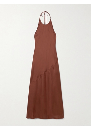 ST. AGNI - Silk Satin-twill Halterneck Maxi Dress - Red - xx small,x small,small,medium,large,x large