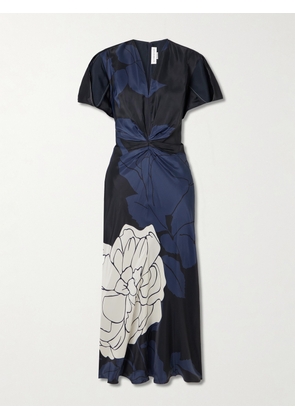 Victoria Beckham - Eve Layered Gathered Floral-print Satin Midi Dress - Blue - UK 6,UK 8,UK 10,UK 12