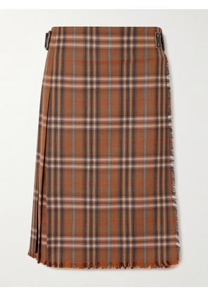 Burberry - Belted Frayed Checked Wool Skirt - Brown - UK 4,UK 6,UK 8,UK 10,UK 12,UK 14,UK 16