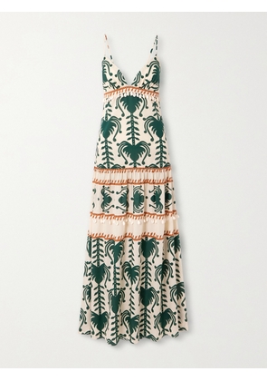 Johanna Ortiz - Keeper Shell-embellished Printed Cotton-poplin Maxi Dress - Green - US0,US2,US4,US6,US8,US10,US12