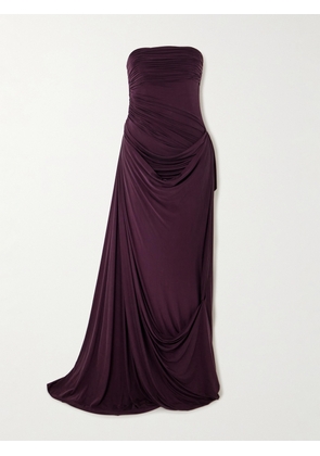 Danielle Frankel - Harris Asymmetric Draped Satin-jersey Gown - Purple - US0,US2,US4,US6,US8,US10