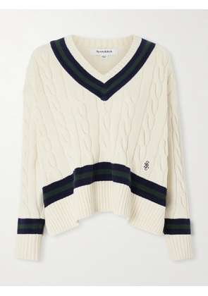 Sporty & Rich - Striped Cable-knit Cotton Sweater - Ecru - x small,small,medium,large,x large