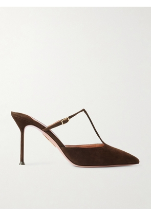 Aquazzura - Sorbonne 85 Suede Mules - Brown - IT35,IT36,IT36.5,IT37,IT37.5,IT38,IT38.5,IT39,IT39.5,IT40,IT40.5,IT41,IT41.5,IT42