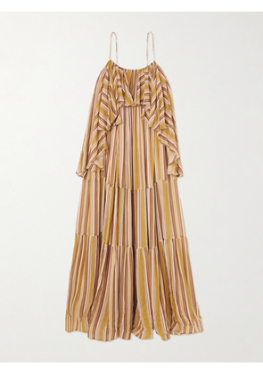 Zimmermann - Rebellion Ruffled Tiered Striped Crepe De Chine Midi Dress - Yellow - 00,1,2,3,4