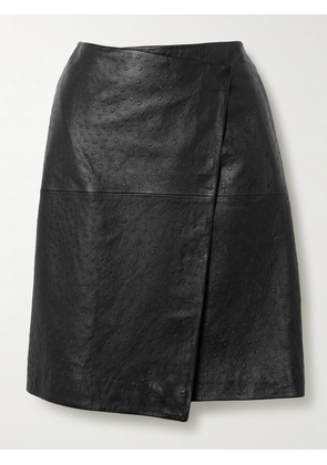 Loulou de Saison - Gora Asymmetric Ostrich-effect Leather Wrap Skirt - Black - FR 34,FR 36,FR 38,FR 40,FR 42