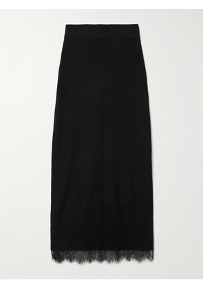 Arch4 - Penelopy Lace-trimmed Ribbed Organic Cashmere Midi Skirt - Black - x small,small,medium,large