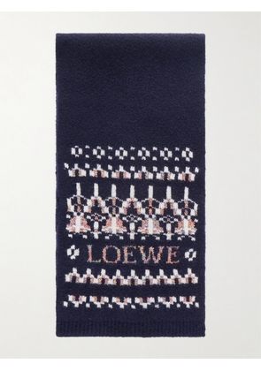 LOEWE - Sequin-embellished Fair Isle Wool-blend Scarf - Blue - One size