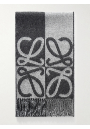 LOEWE - Fringed Wool And Cashmere-blend Jacquard Scarf - Gray - One size