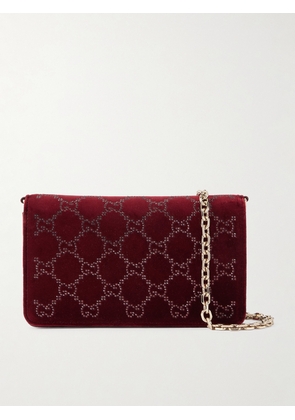 Gucci - Crystal-embellished Velvet And Leather Shoulder Bag - Burgundy - One size