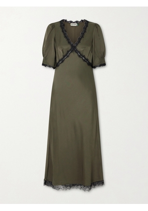 RIXO - Annina Lace-trimmed Satin Midi Dress - Green - UK 6,UK 8,UK 10,UK 12,UK 14,UK 16,UK 18,UK 20