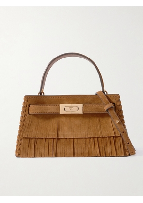 Tory Burch - Petite Lee Radziwill Fringed Whipstitched Suede Shoulder Bag - Brown - One size
