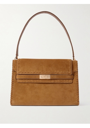 Tory Burch - Lee Radziwill Large Leather-trimmed Whipstitched Suede Shoulder Bag - Brown - One size