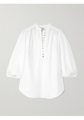 MAISON MAYLE - Vivi Pleated Herringbone Cotton Blouse - Ivory - US0,US2,US4,US6,US8,US10,US12