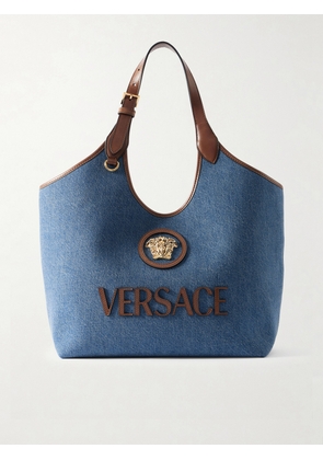 Versace - La Medusa Leather-trimmed Denim Tote - Blue - One size