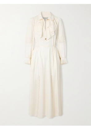 MAISON MAYLE - Joeldi Ruffled Lace-trimmed Silk Charmeuse And Crepe De Chine Dress - Ivory - US0,US2,US4,US6,US8,US10