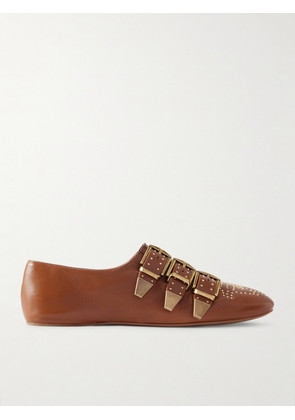 Chloé - Susan Studded Buckled Leather Flats - Red - IT35,IT36,IT36.5,IT37,IT37.5,IT38,IT38.5,IT39,IT39.5,IT40,IT40.5,IT41