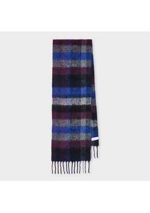 Paul Smith Navy Merino Wool Check Scarf Blue