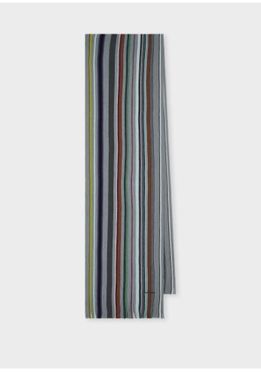 Paul Smith Grey Merino Wool Stripe Scarf