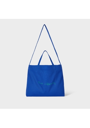Paul Smith Blue Cotton-Canvas Quote Tote Bag