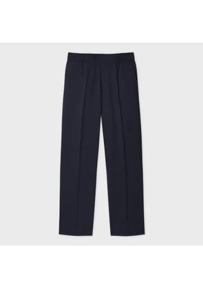 Paul Smith Dark Navy Two-Ply Hopsack Wool Elasticated-Waist Trousers Blue