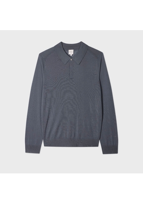 Paul Smith Steel Blue Merino Wool Knitted Long-Sleeve Polo Shirt Grey