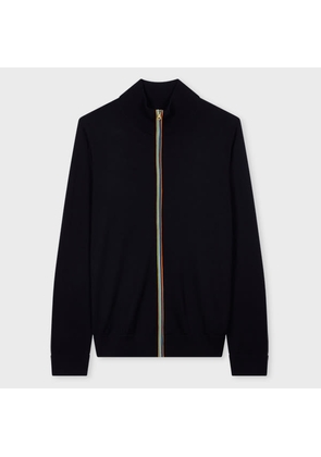 Paul Smith Navy Washable Merino Wool 'Signature Stripe' Zip Cardigan Blue