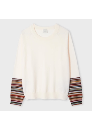 Paul Smith Women's Cream Merino Wool 'Signature Stripe' Cuff Sweater White
