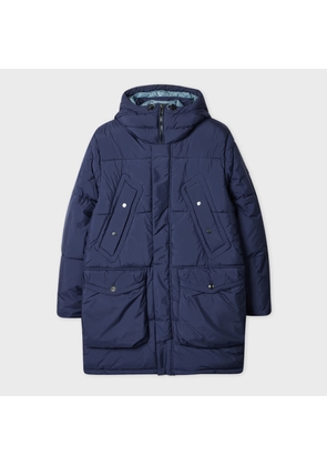 PS Paul Smith Navy Recycled Polyester Hooded Puffer Parka Coat Blue
