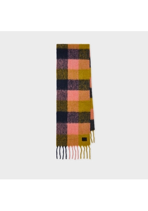 Paul Smith Women's Orange Merino Wool Check Scarf