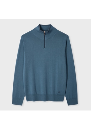 PS Paul Smith Petrol Blue Merino Wool Half Zip Sweater