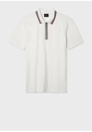 PS Paul Smith White Contrast Tipping Zip-Neck Polo Shirt