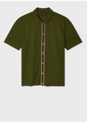 PS Paul Smith Khaki Green Button-Front Stretch-Cotton Polo Shirt