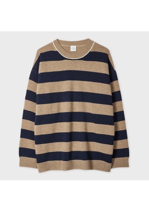 Paul Smith Women's Navy and Oatmeal Lambswool-Blend Striped Sweater White