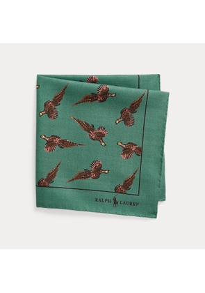 Pheasant-Print Wool Pocket Square