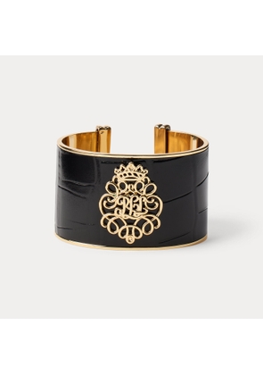 Gold-Plated Logo Leather Cuff Bracelet