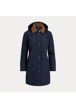 Twill-Trim Onion-Quilted Hooded Jacket