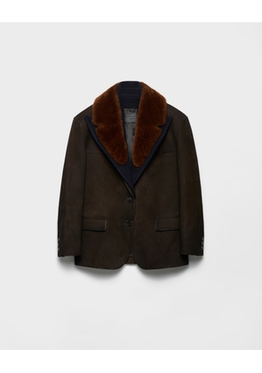 Suede and shearling caban jacket