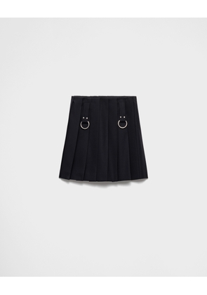 Pleated gabardine miniskirt with metal rings