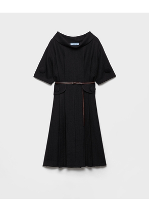 Short-sleeve chevron wool dress with belt