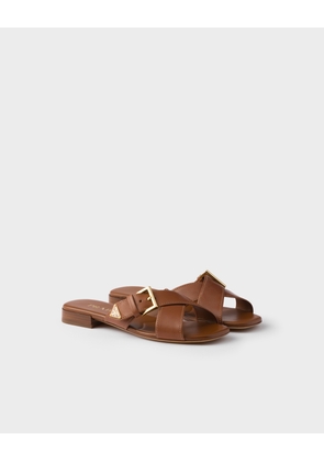 Leather crisscross slides with buckle