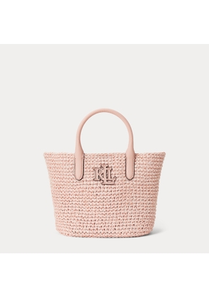 Leather-Logo Straw Medium Adley Tote Bag