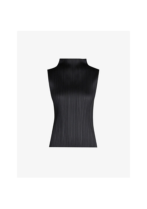 Womens Pleats Please Issey Miyake Basic High-Neck Sleeveless Pleated Crepe Top