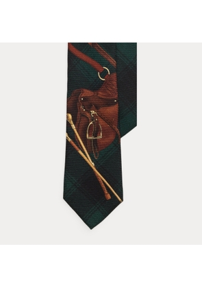 Equestrian-Print Plaid Wool Tie