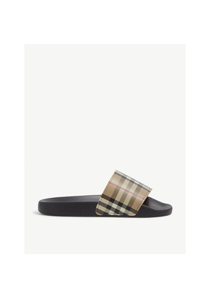Womens Burberry Furley Check-Print Rubber Sliders
